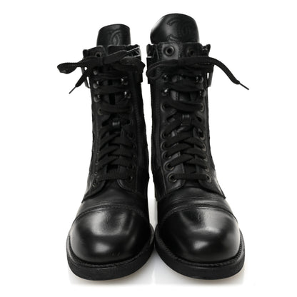 Chanel Calfskin Quilted Lace Up Combat Boots 36.5 Black 2 of 8