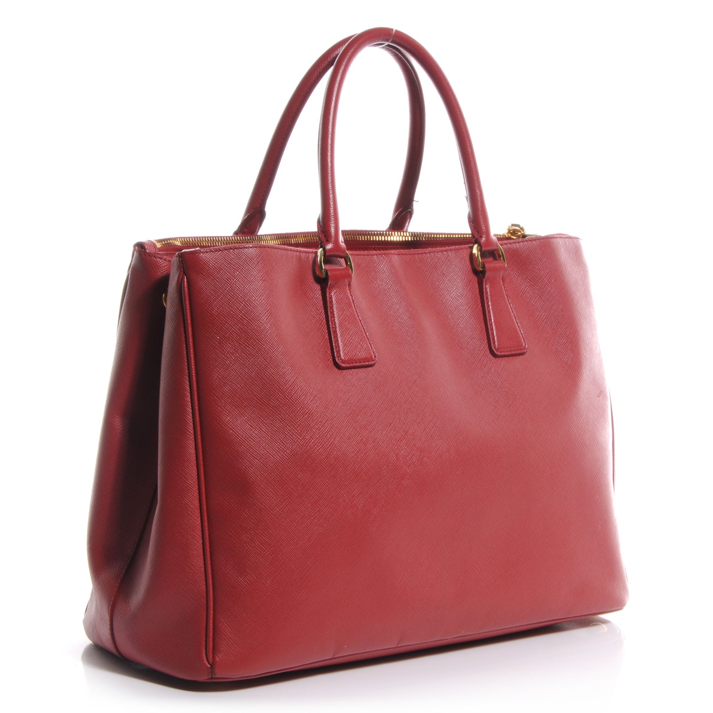 Saffiano Lux Double Zip Top Handle Tote Fuoco