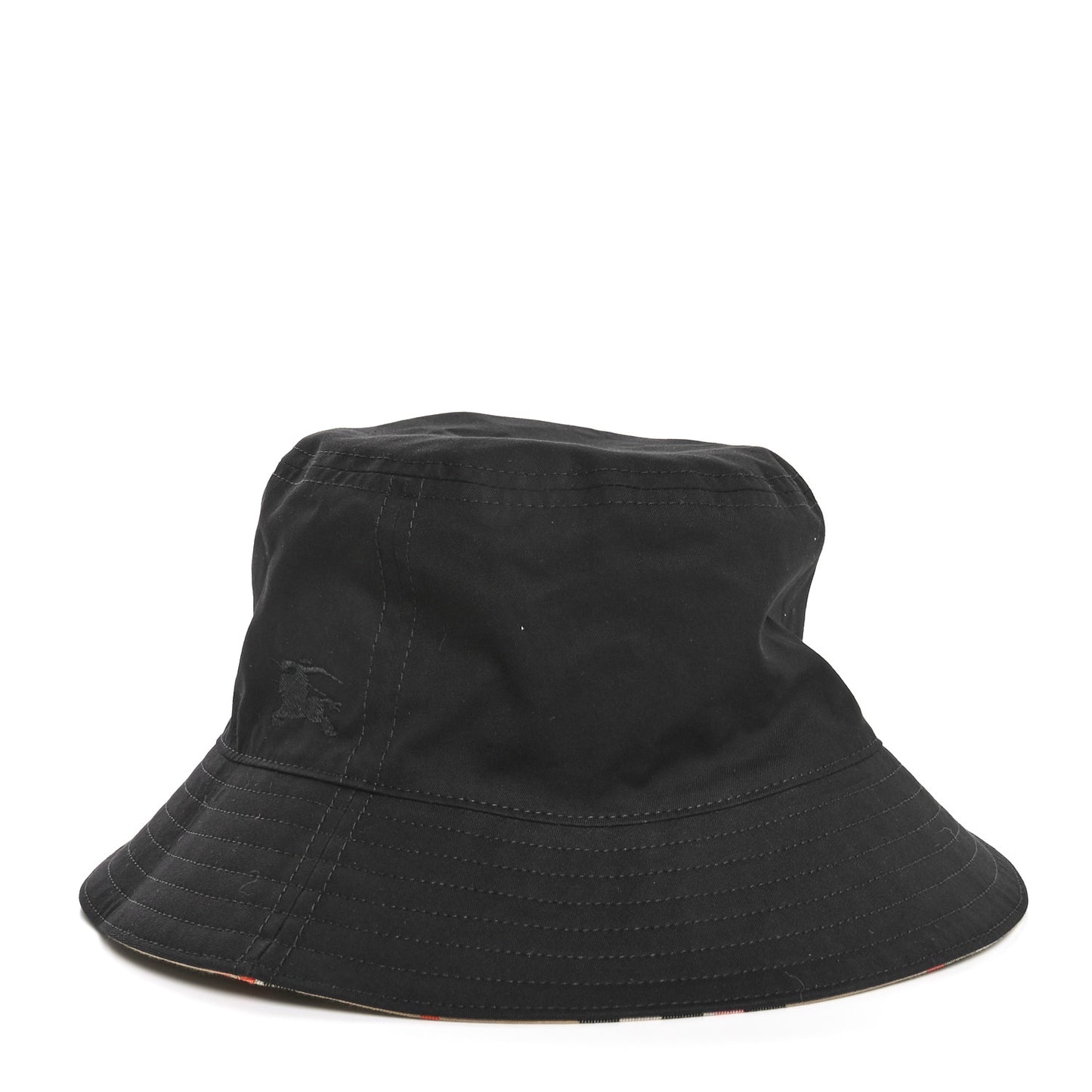 Cotton Gabardine Vintage Check Reversible Bucket Hat L Black Sand