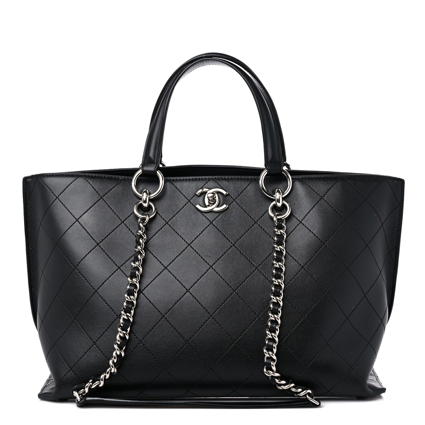Calfskin Stitched Shopping Tote Black