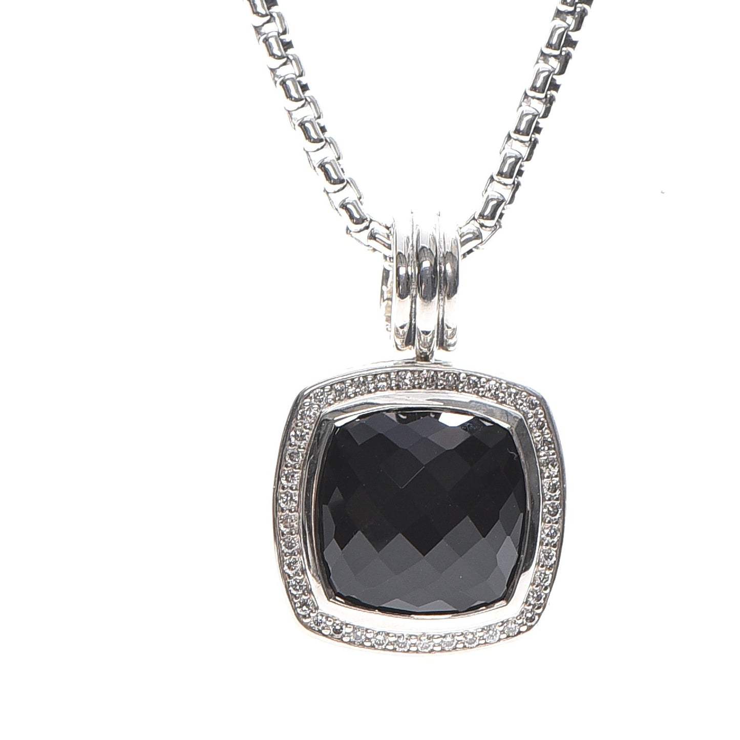Sterling Silver Diamond Black Onyx 14mm Albion Pendant Necklace