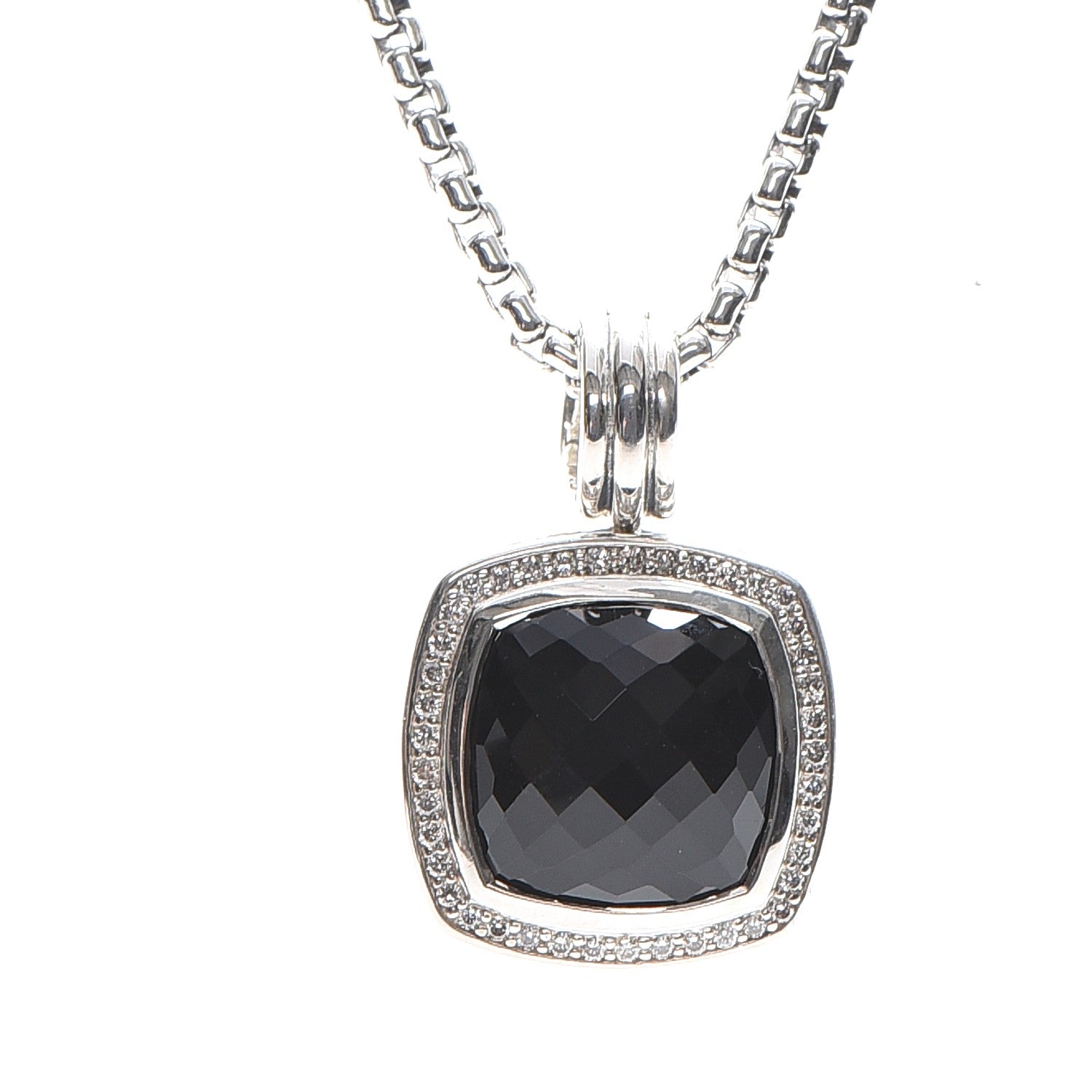 David Yurman Sterling Silver Diamond Black Onyx 14mm Albion Pendant Necklace 7 of 7