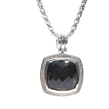 David Yurman Sterling Silver Diamond Black Onyx 14mm Albion Pendant Necklace 7 of 7