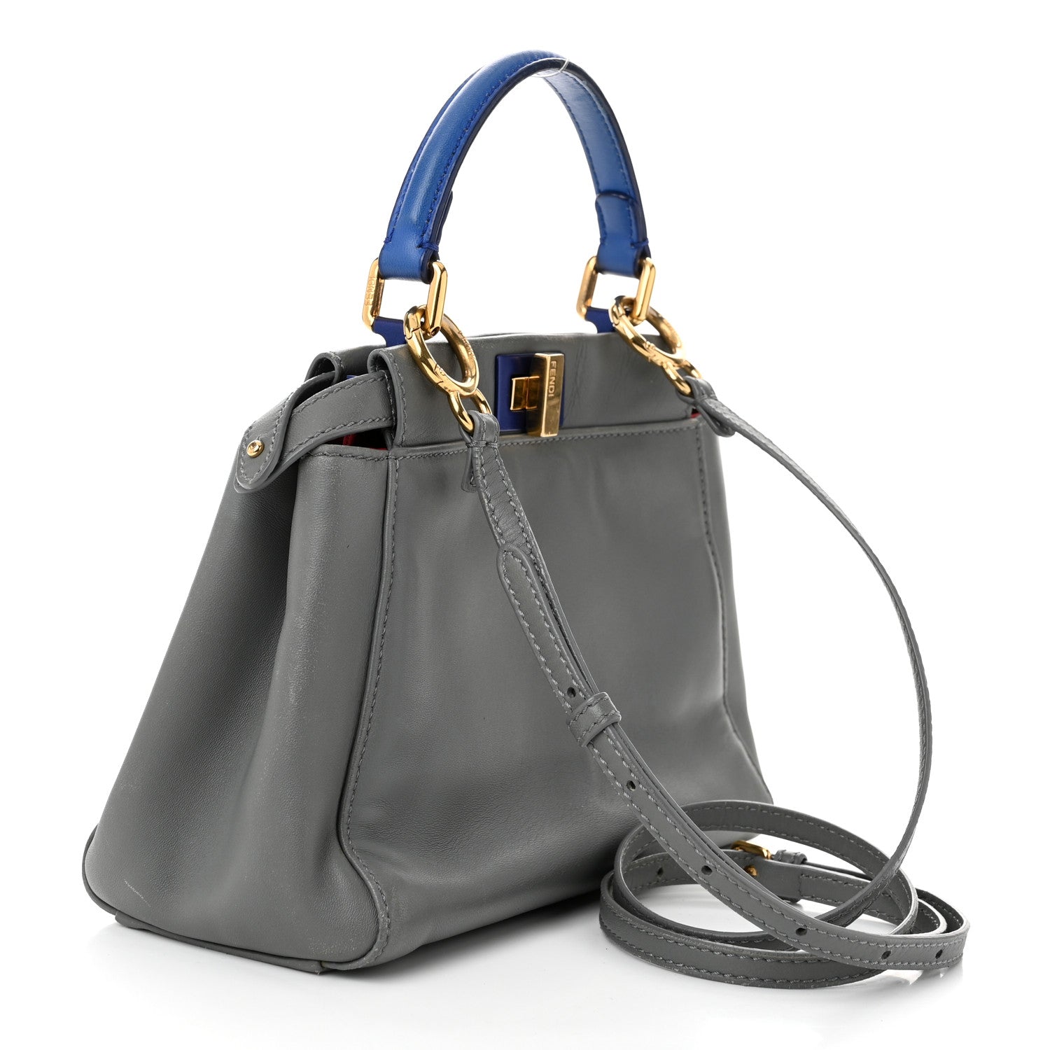 Fendi Nappa Colorblock Mini Peekaboo Iconic Satchel Grigio Chiaro Fragola Blue 3 of 13