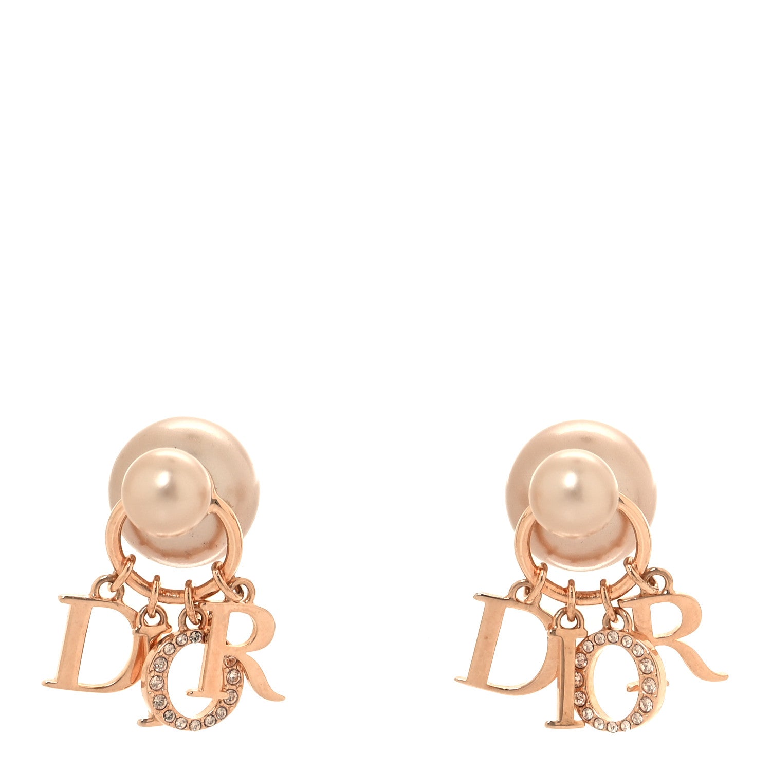 Christian Dior Pearl Crystal Tribal Logo Charms Earrings Rose Gold 1 of 5