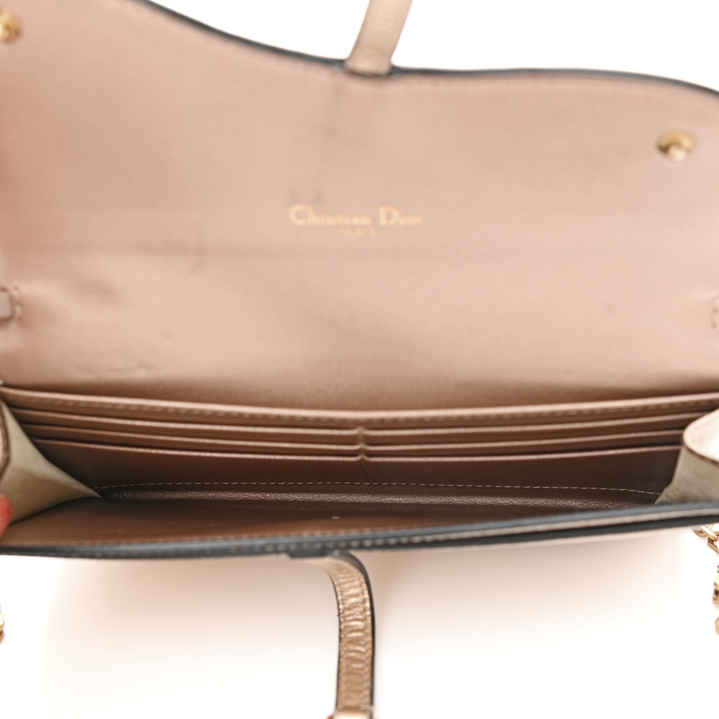 Metallic Grained Calfskin Saddle Chain Wallet Pouch