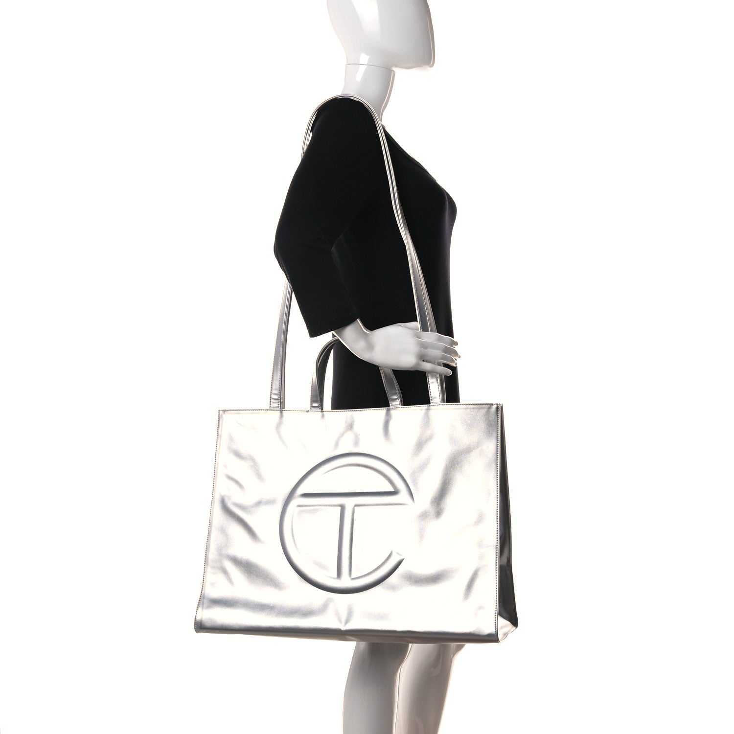 Telfar Metallic Vegan Leather Large Shopping Bag Silver 2 of 10