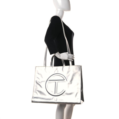 Telfar Metallic Vegan Leather Large Shopping Bag Silver 2 of 10