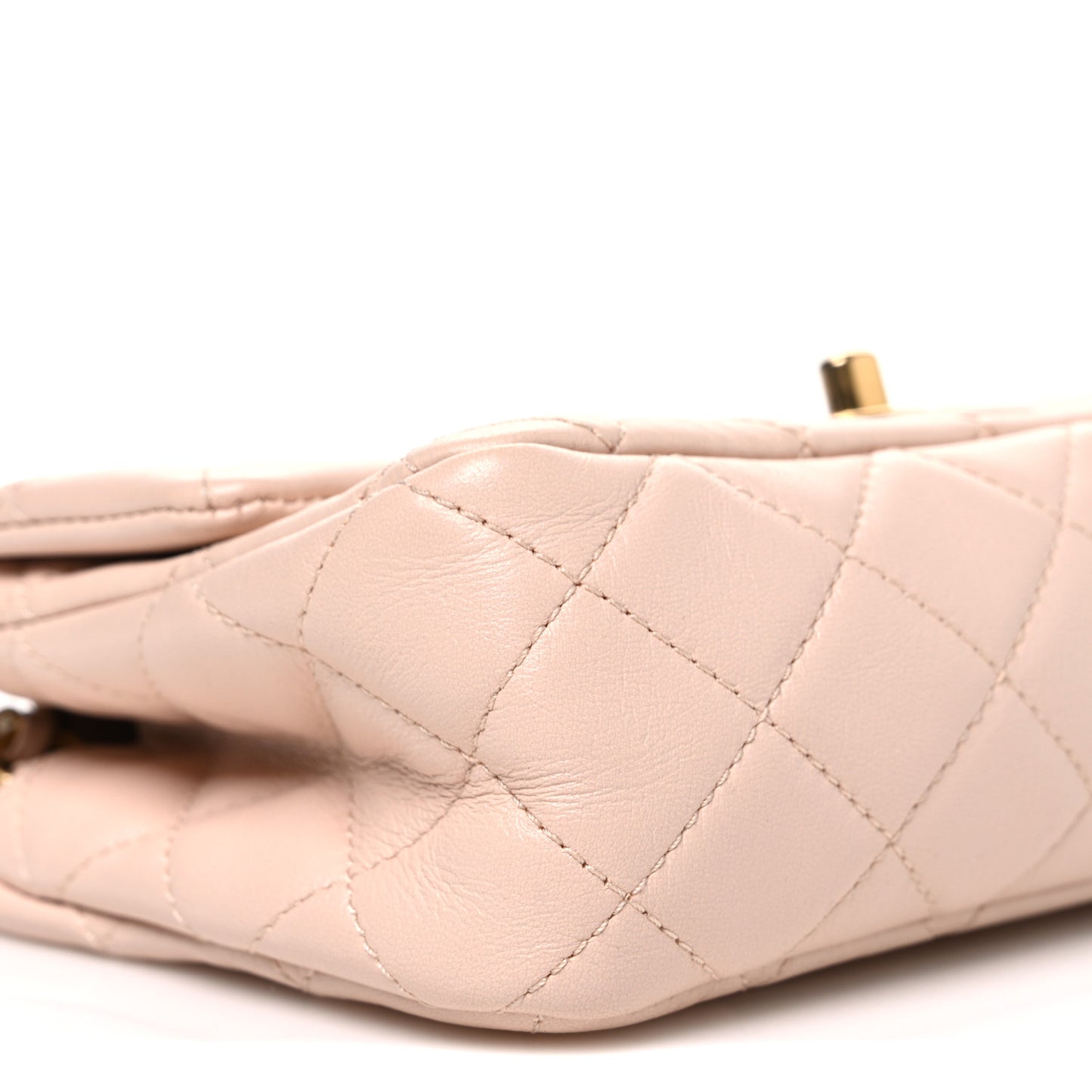 Lambskin Quilted Mini Rectangular Pearl Crush Flap Beige