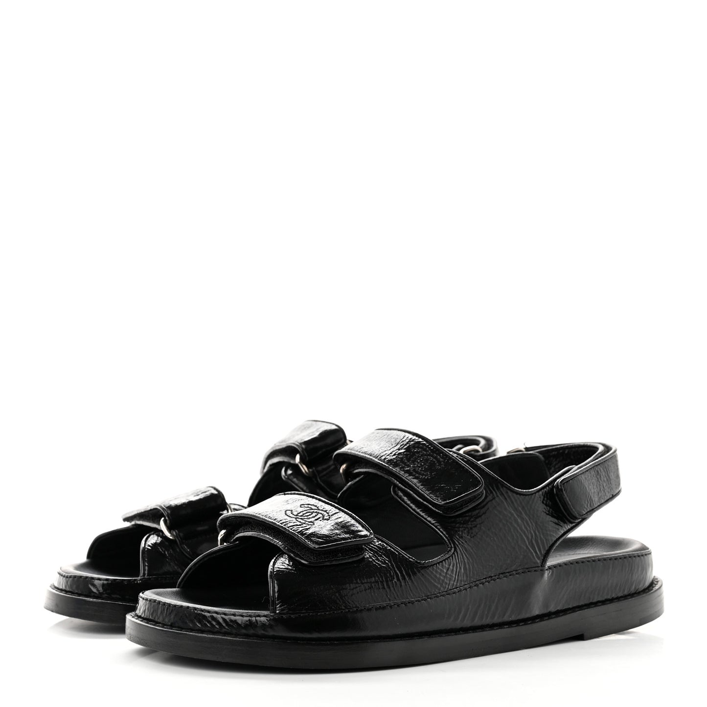 Patent Calfskin Velcro Dad Sandals 38 Black