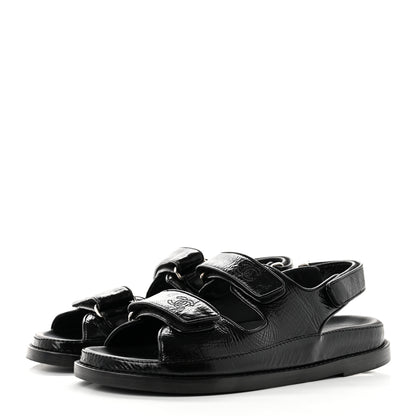 Chanel Patent Calfskin Velcro Dad Sandals 38 Black 3 of 8
