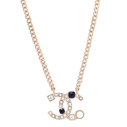 Chanel Crystal Pearl Resin CC Chain Necklace Gold Pearly White Black 1 of 6