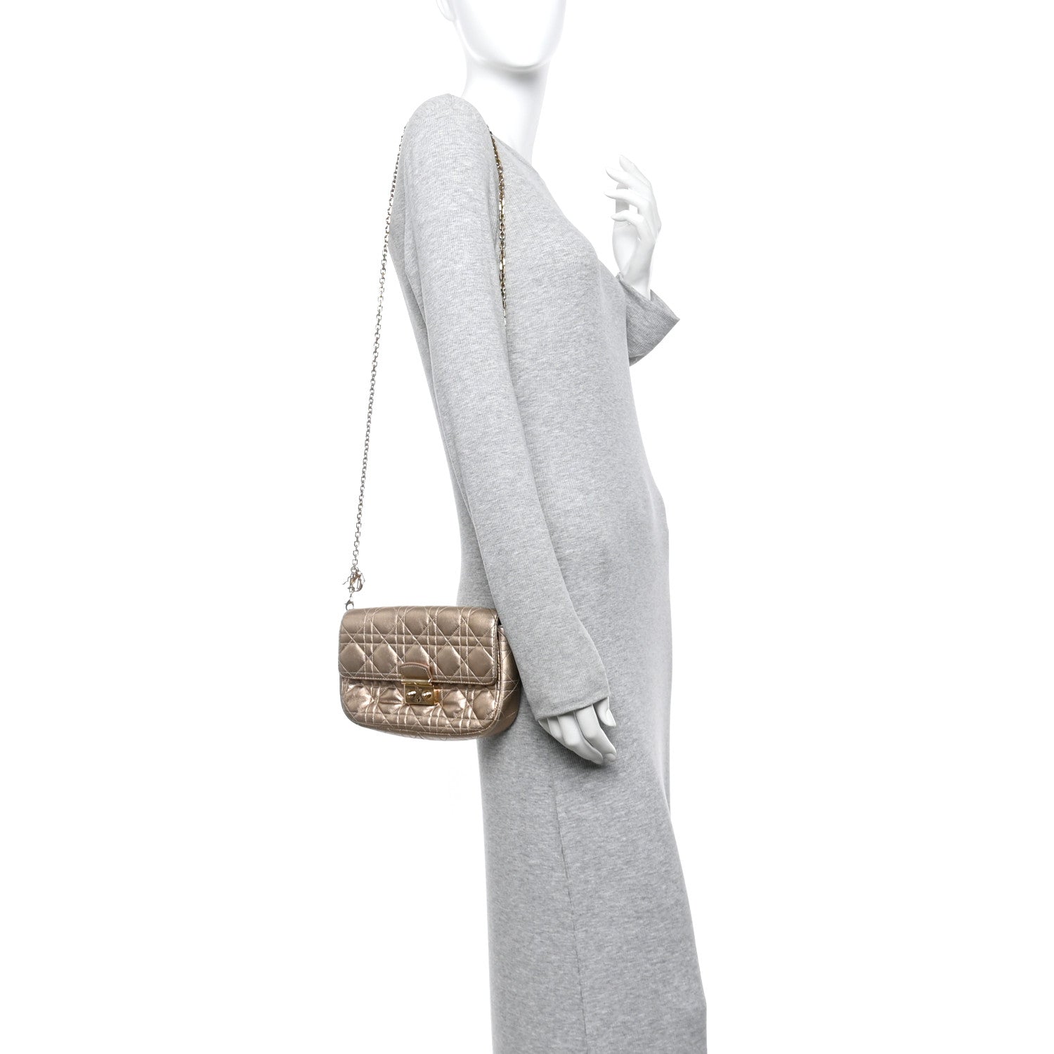 Christian Dior Metallic Lambskin Cannage Wallet on Chain Gold 2 of 10