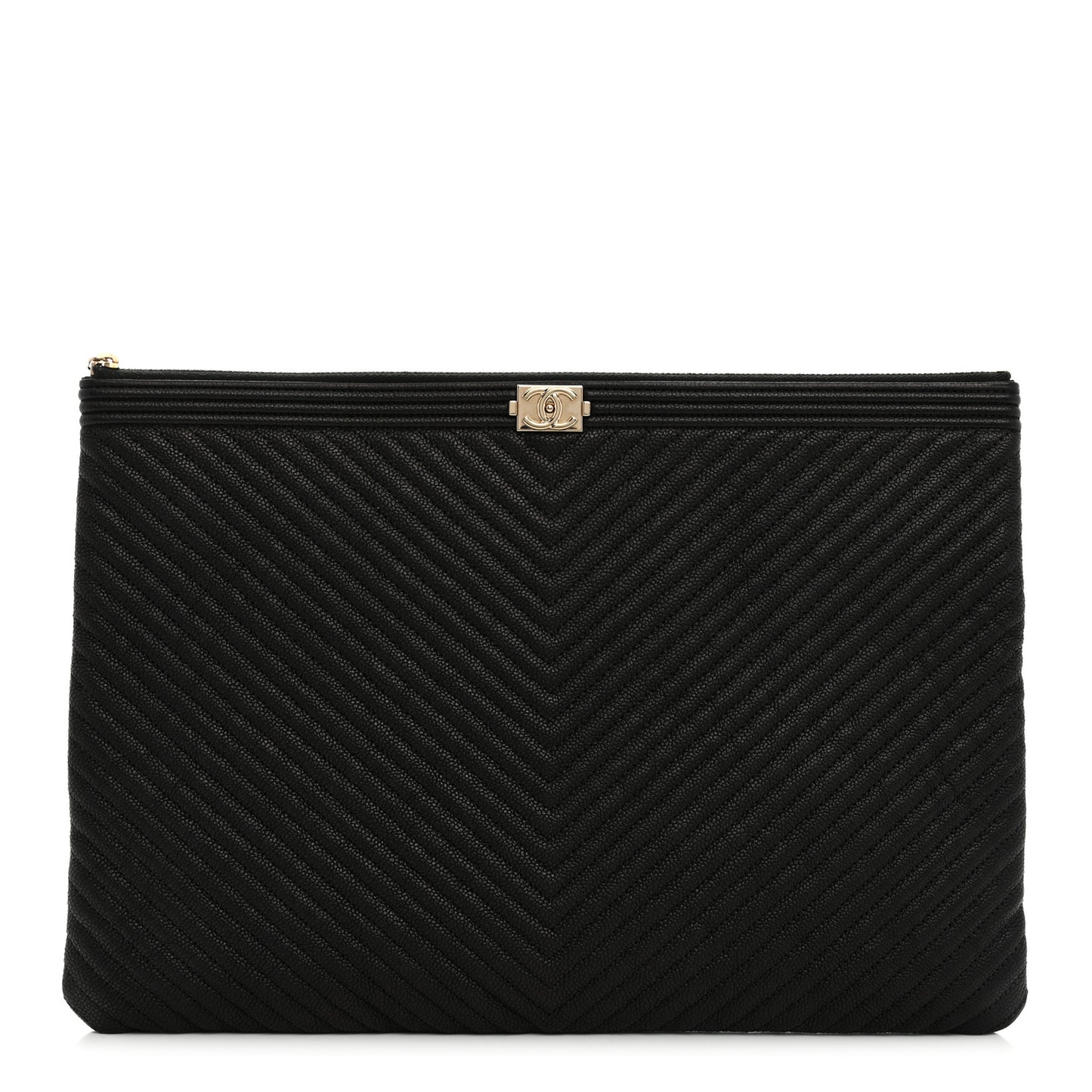 Caviar Chevron Large Boy Cosmetic Case Black