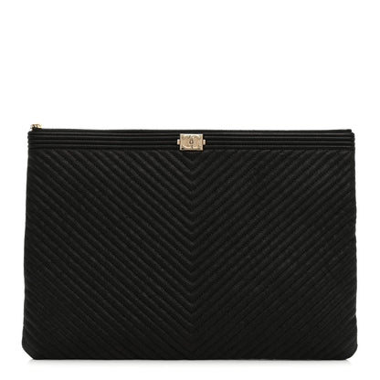 Chanel Caviar Chevron Large Boy Cosmetic Case Black 1 of 8