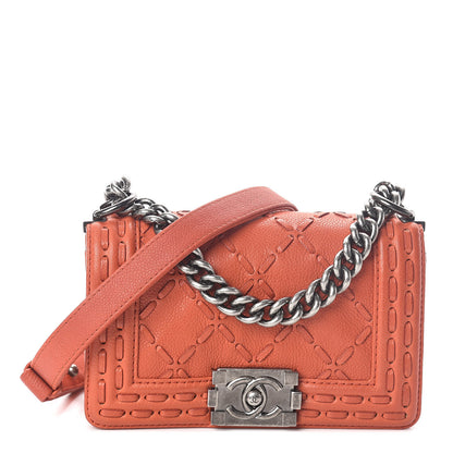 Chanel Caviar Stitched Small Boy Flap Dark Orange 1 of 10
