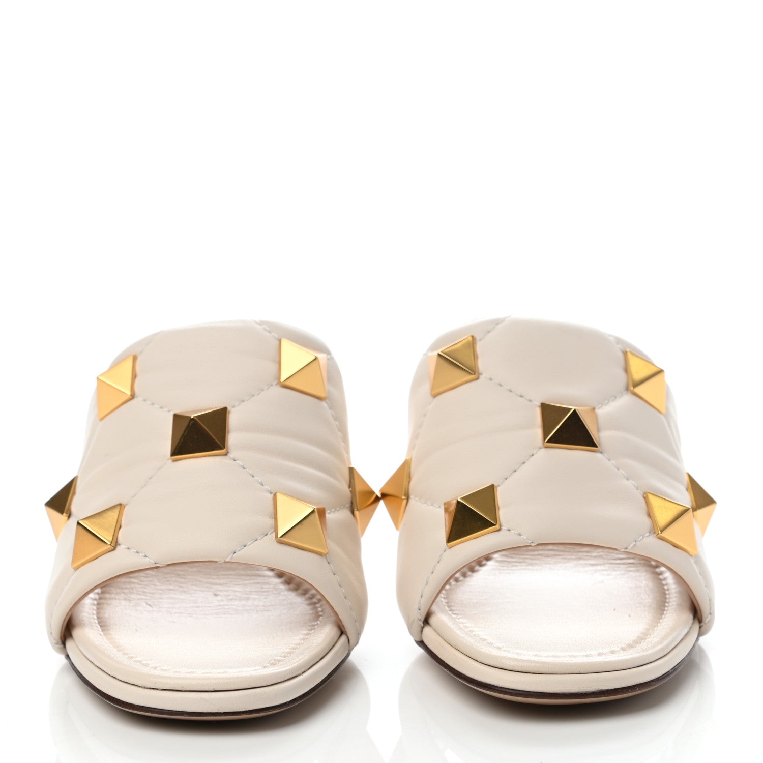 Valentino Garavani Nappa Quilted Roman Stud 65mm Slide Sandals 36 Light Ivory 2 of 7