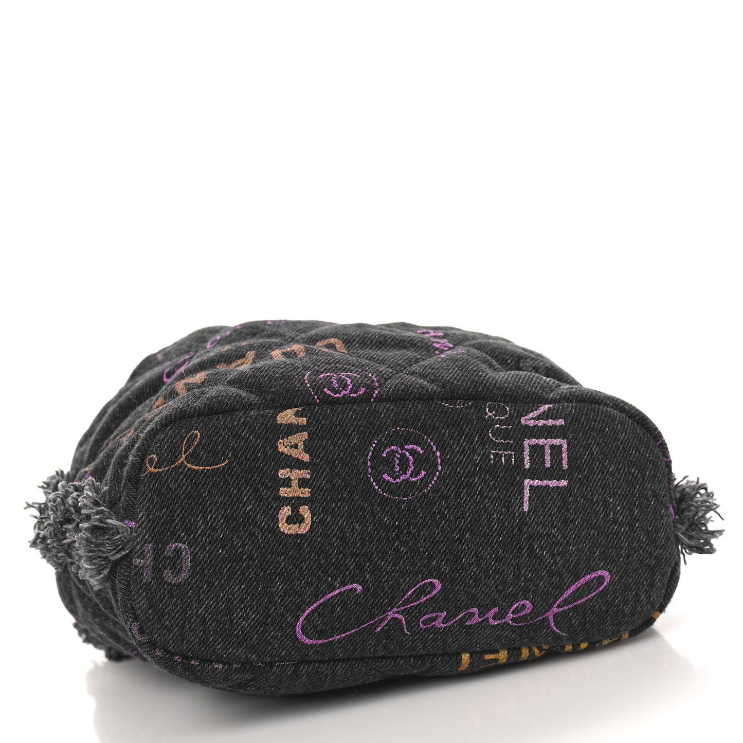 Denim Quilted Mood Bucket With Chain Black Multicolor