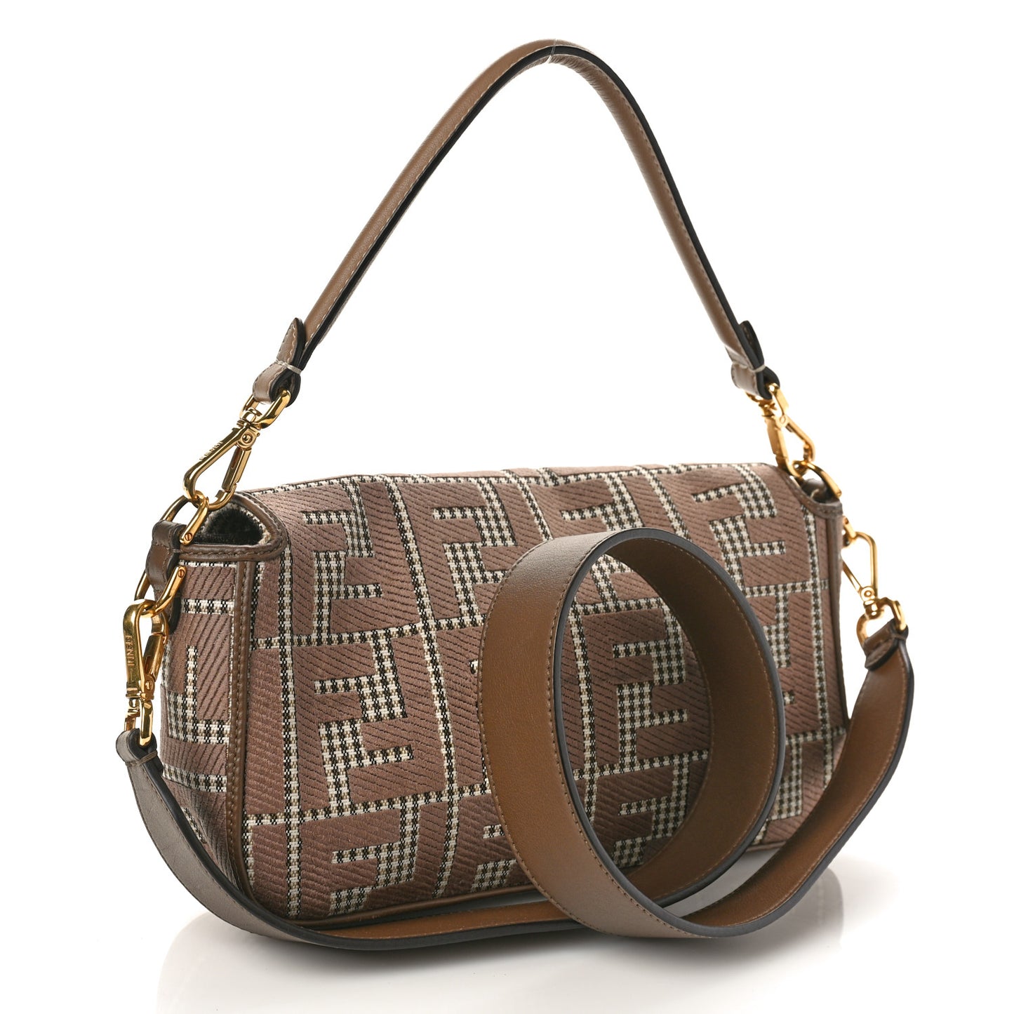 Wool Vitello King Houndstooth FF Embroidered Baguette Beige Moro