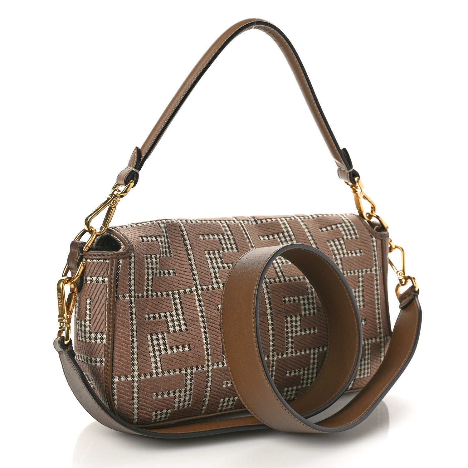 Fendi Wool Vitello King Houndstooth FF Embroidered Baguette Beige Moro 3 of 12