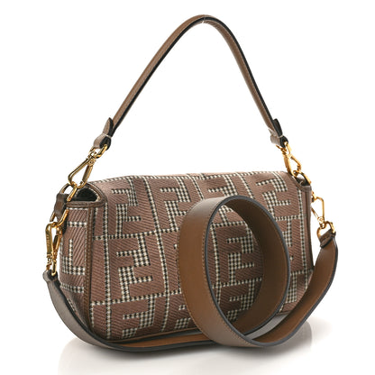Fendi Wool Vitello King Houndstooth FF Embroidered Baguette Beige Moro 3 of 12