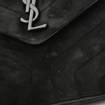 Saint Laurent Suede Calfskin Y Quilted Monogram Small Loulou Chain Satchel Black 12 of 14