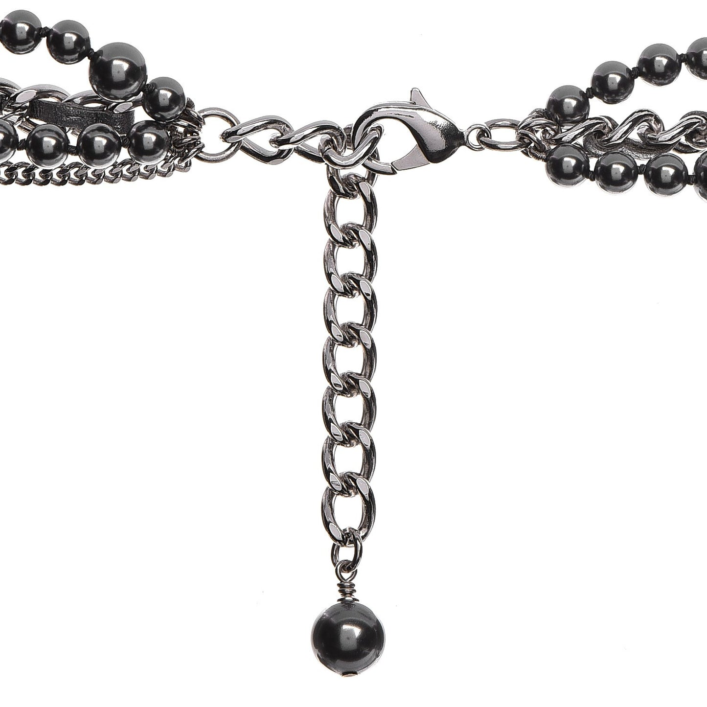 Pearl Chain Strass CC Long Multistrand Necklace Dark Grey
