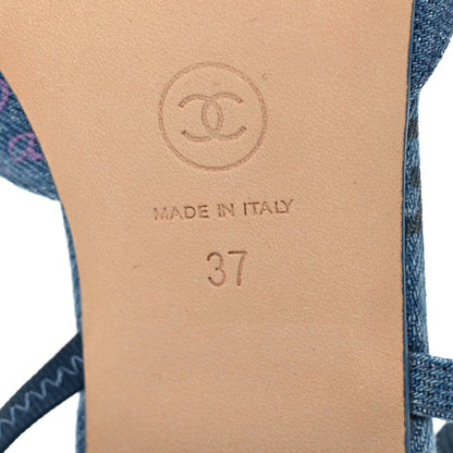 Chanel Denim Printed Denim Mood Cap Toe CC Slingback Flats 37 Light Blue Multicolor 6 of 8
