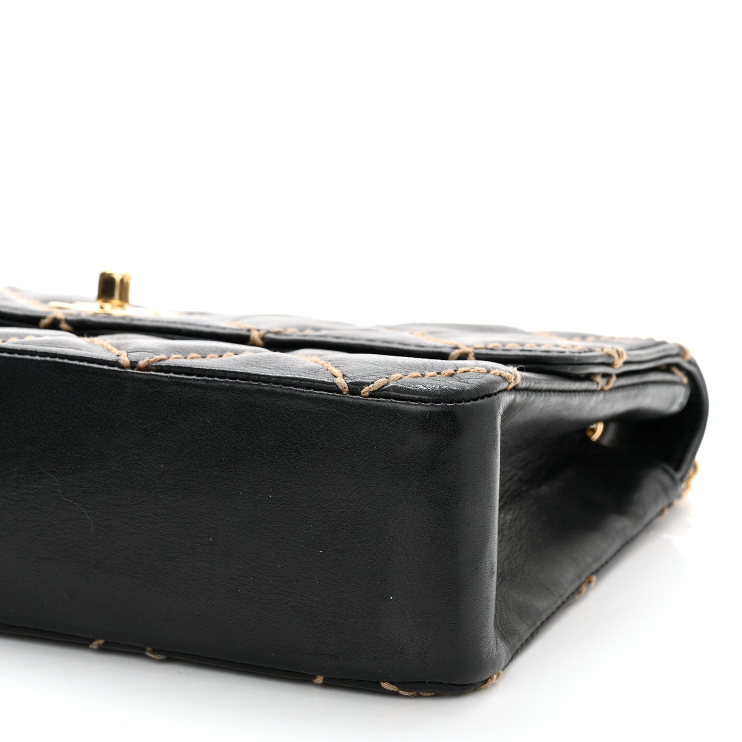 Calfskin Diamond Stitch Surpique Flap Black