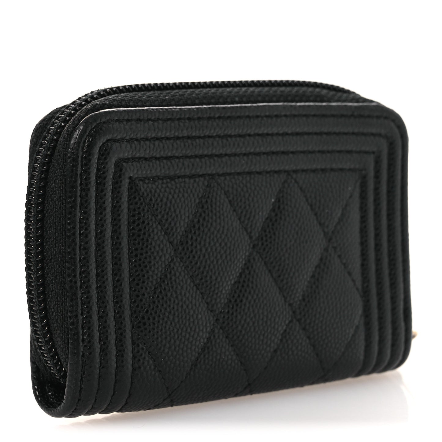 Caviar Quilted Boy Zip Around Coin Purse Wallet Black