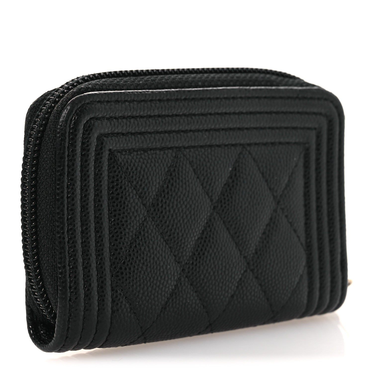 Chanel Caviar Quilted Boy Zip Around Coin Purse Wallet Black 3 of 9