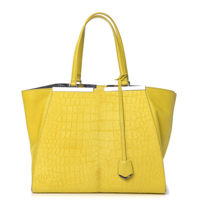 Fendi Vitello Calf Hair Crocodile Embossed Large 3Jours Tote Sunflower Cedro 1 of 14