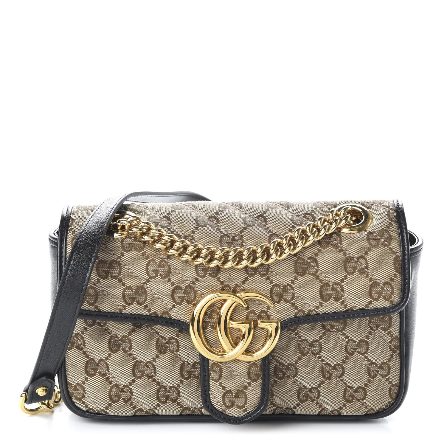 Gucci Monogram Matelasse Diagonal Mini GG Marmont Shoulder Bag Beige Black 1 of 10