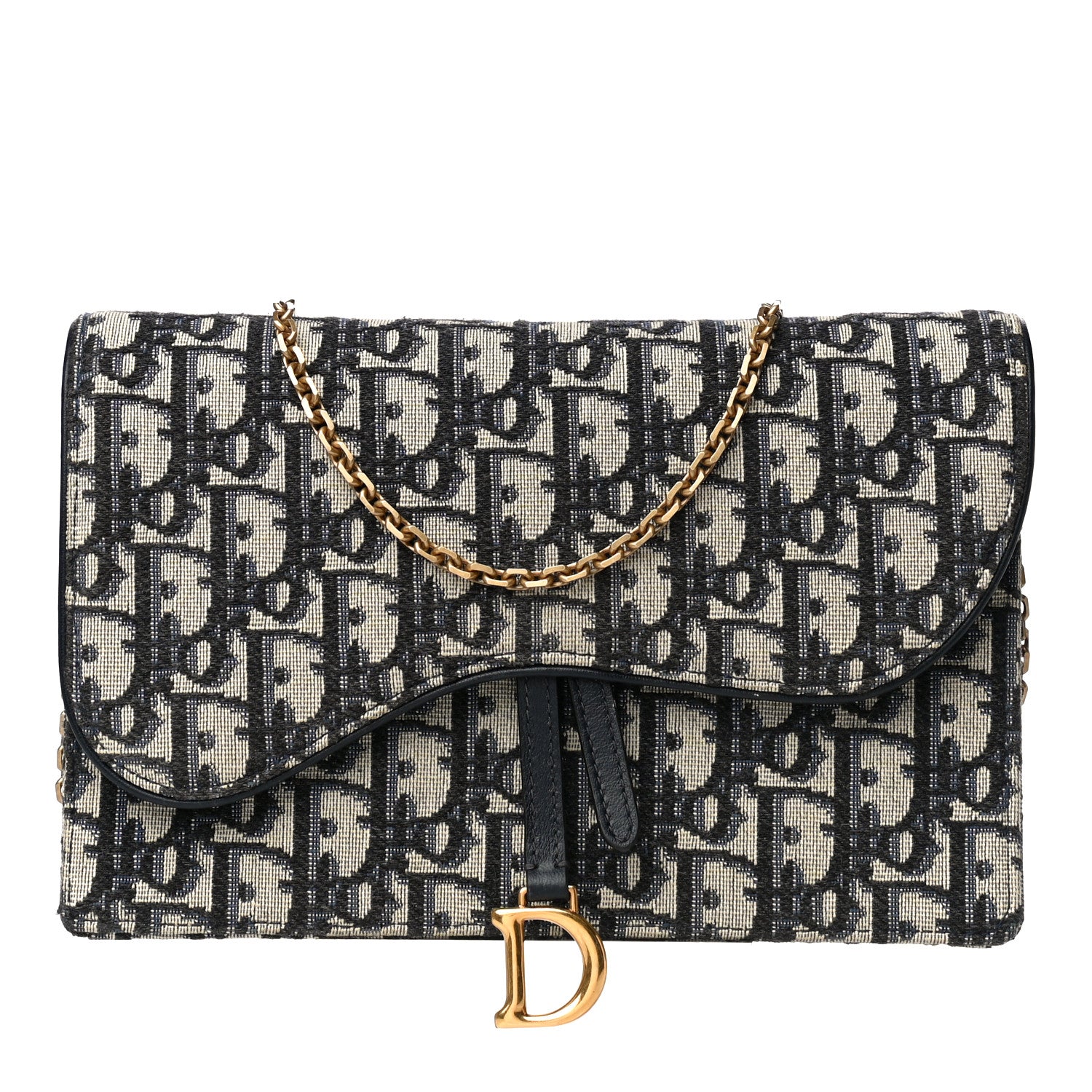 Christian Dior Oblique Saddle Chain Pouch Blue 1 of 16
