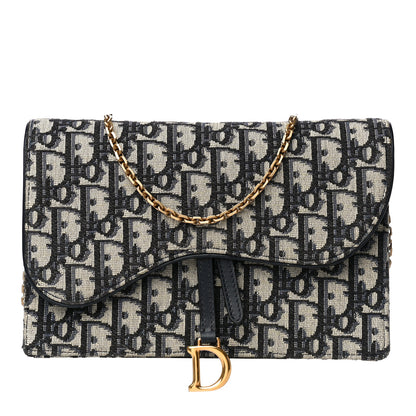 Christian Dior Oblique Saddle Chain Pouch Blue 1 of 16