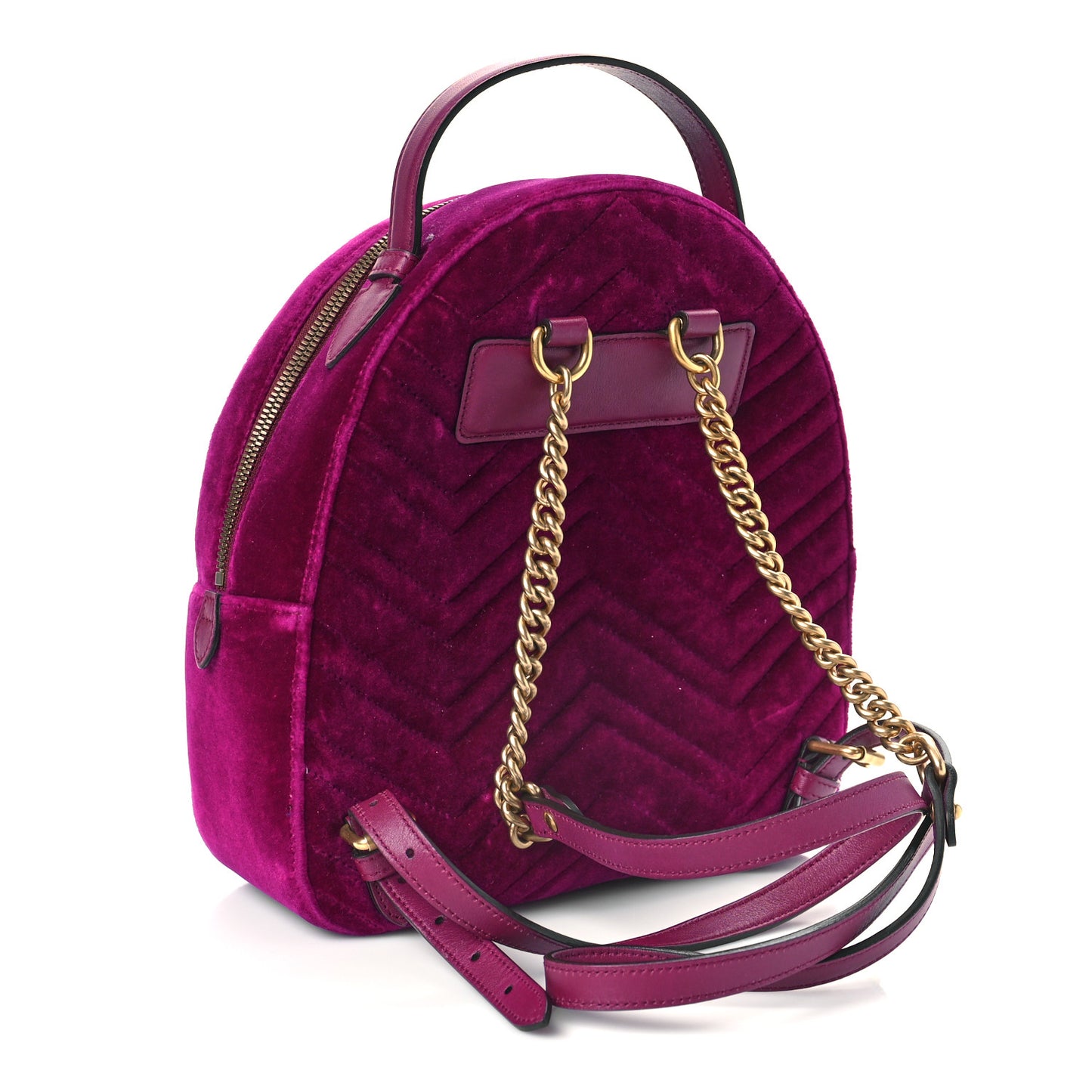 Velvet Matelasse GG Marmont Dome Backpack Fuchsia Violet Cyclamen
