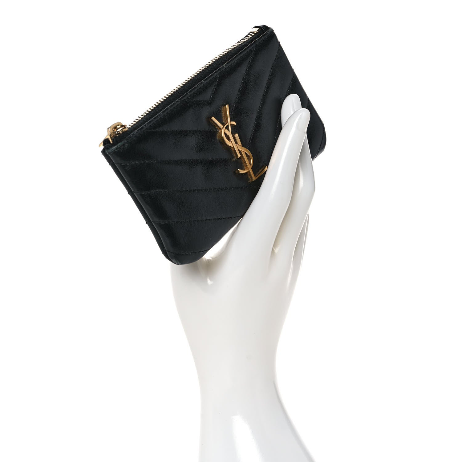 Saint Laurent Calfskin Matelasse Monogram Key Pouch Black 2 of 9