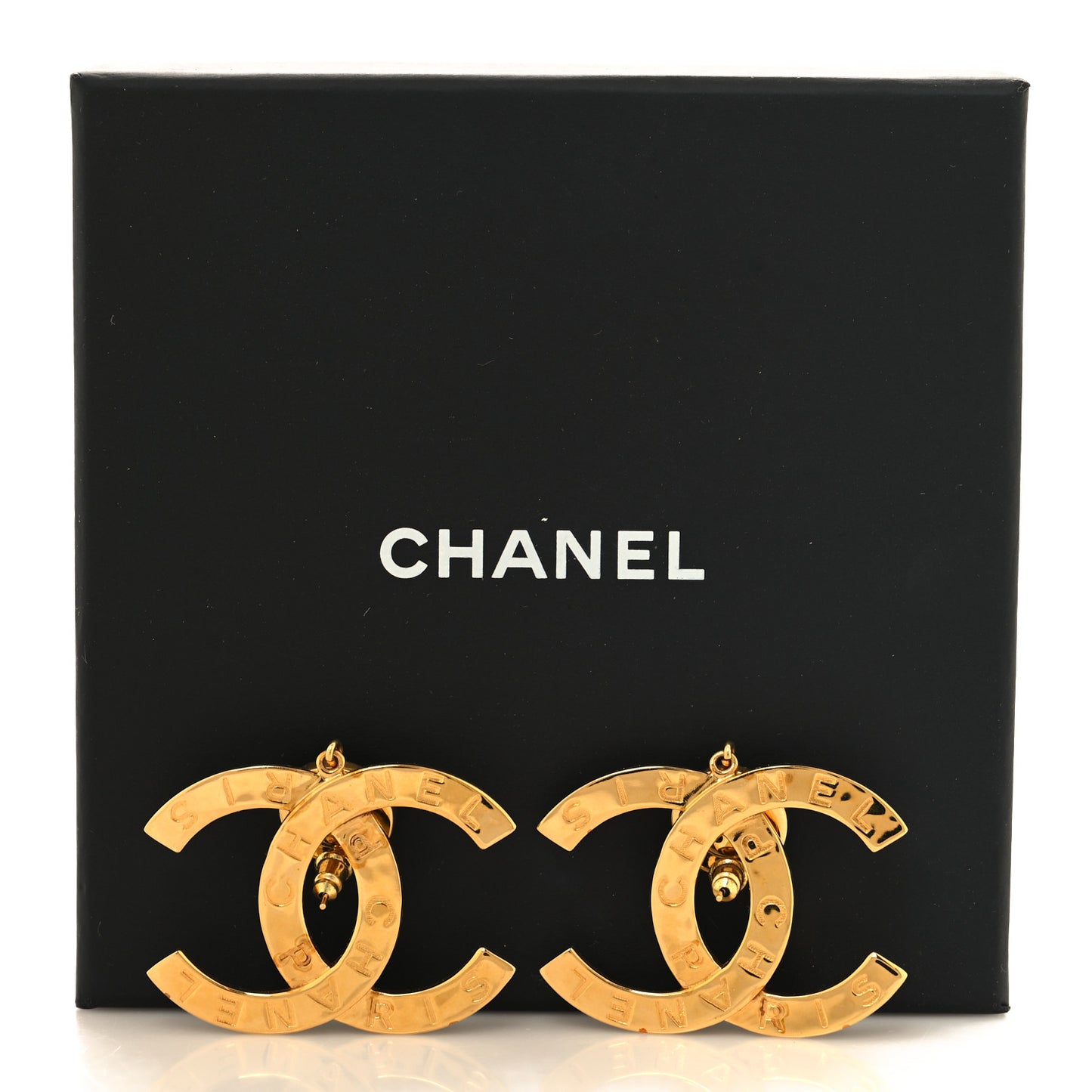 Metal Large Paris Button Earrings Gold