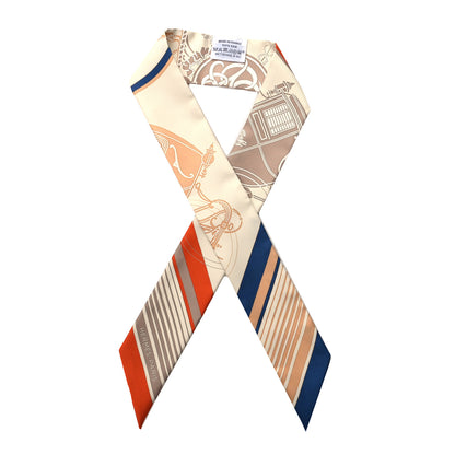 Hermes Silk Ex-Libris Twilly Creme Orange Beige 1 of 4