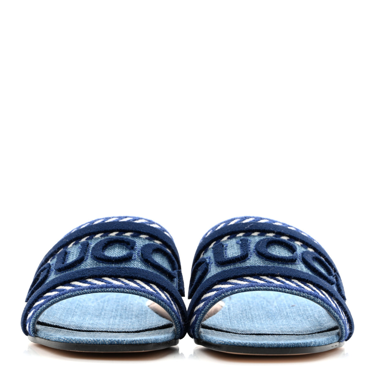 Gucci Plain Spain Denim Logo Slide Sandals 38.5 Light Blue 3 of 9