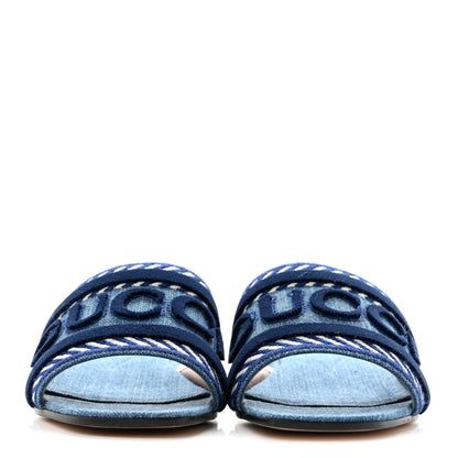 Gucci Plain Spain Denim Logo Slide Sandals 38.5 Light Blue 3 of 9