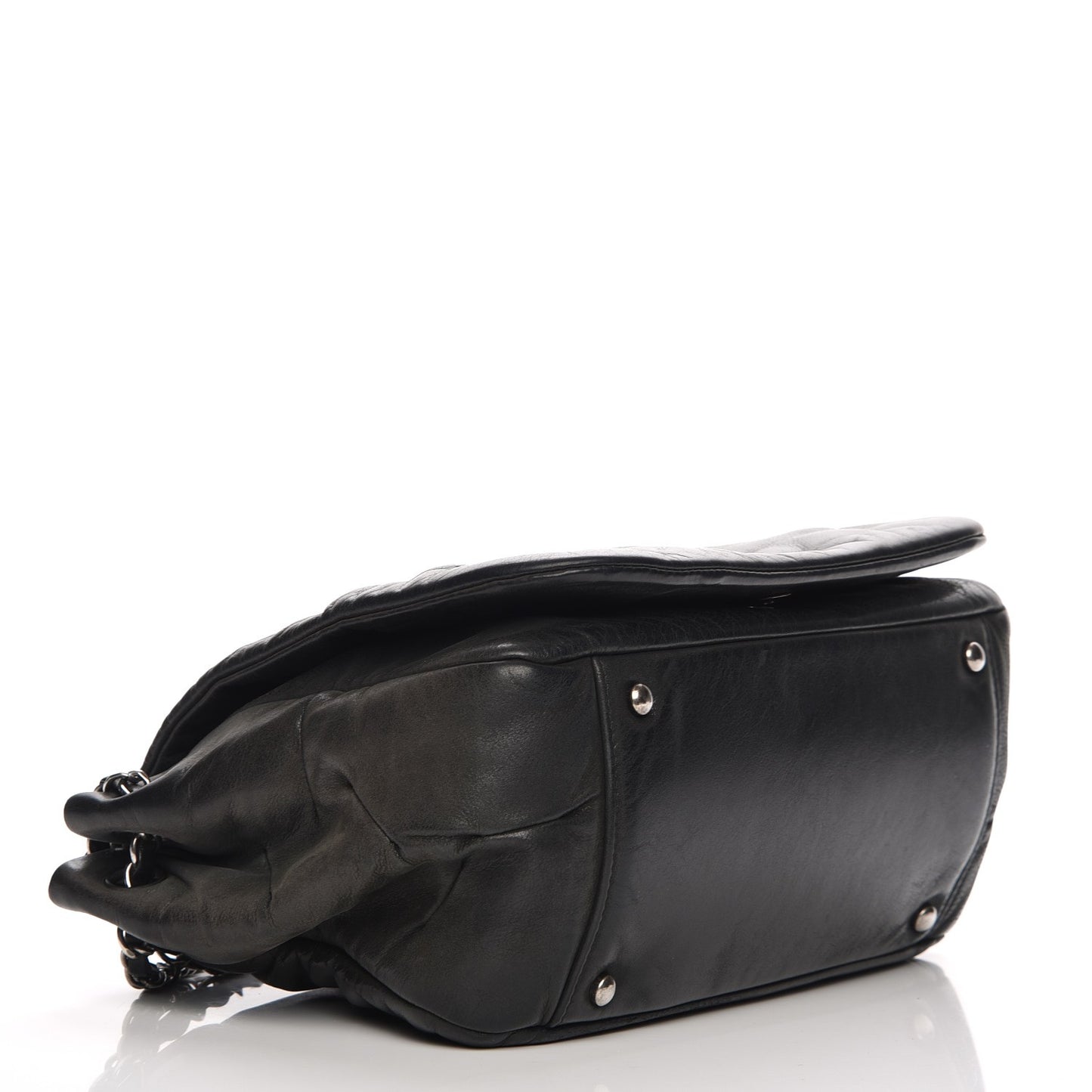 Iridescent Calfskin Glint Accordion Flap Black