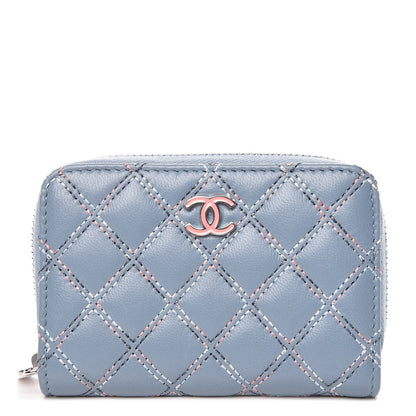 Chanel Lambskin Double Quilted Stitch Zip Coin Purse Light Blue 1 of 7