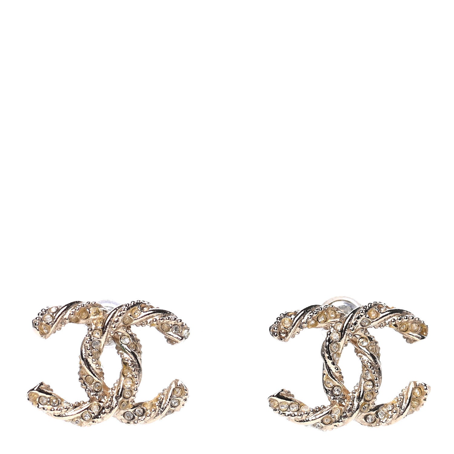Chanel Crystal Twisted CC Earrings Gold 1 of 4