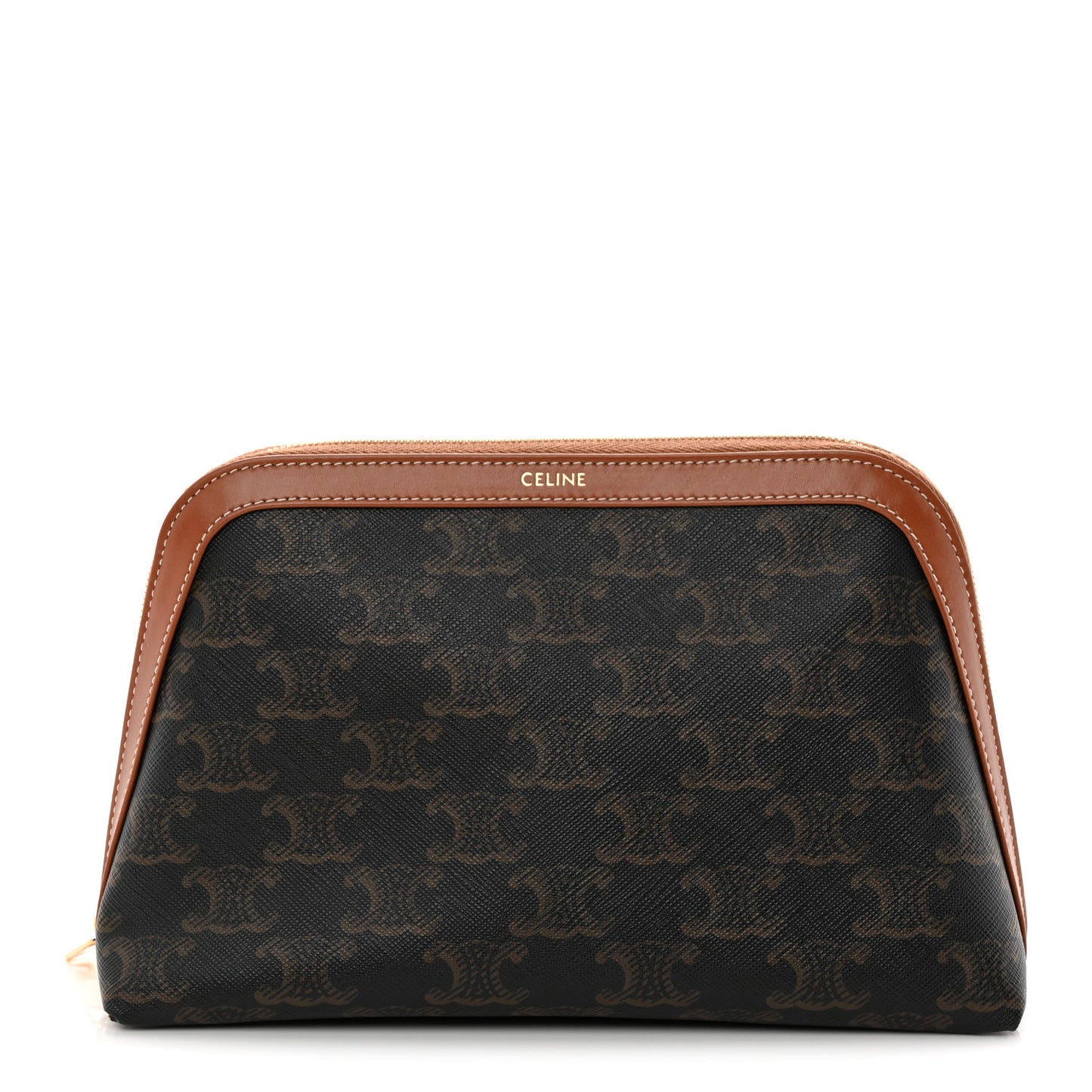 Triomphe Canvas Calfskin Medium Cosmetic Pouch Tan