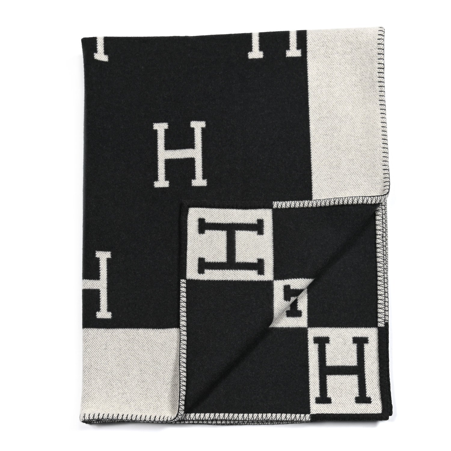 Hermes Wool Cashmere Avalon Blanket Ecru Gris Fonce 2 of 3