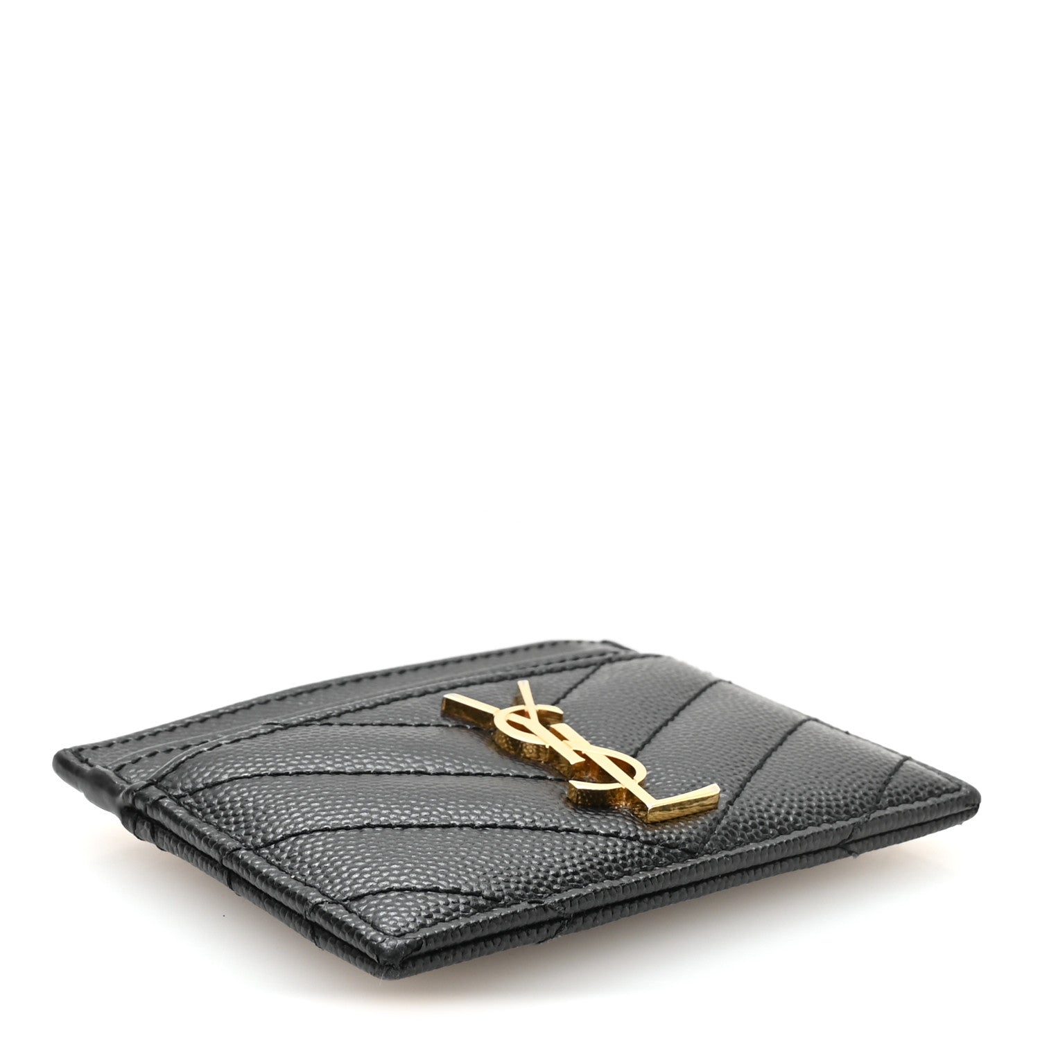 Saint Laurent Grain De Poudre Matelasse Chevron Monogram Credit Card Case Black 4 of 8