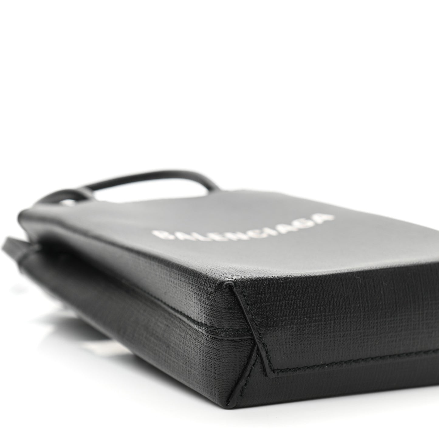 Squared Calfskin Logo Shopping Phone Holder Bag Black