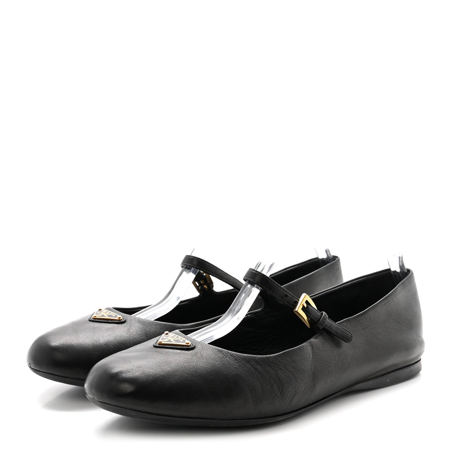 Nappa Metal Triangle Logo Ballet Flats 39 Black