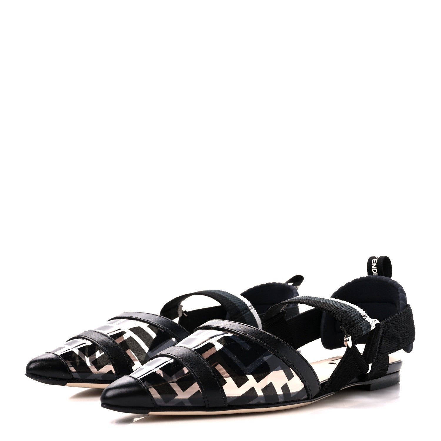 Fendi PVC Calfskin FF Colibri Slingback Ballerina Flats 37.5 Tobacco Moro Black Militare 4 of 10